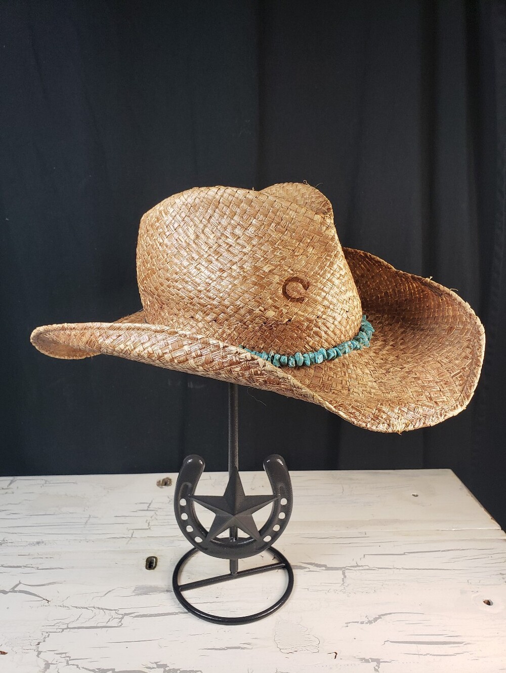 Charlie 1 Horse 'Tulum' Raffia Cowboy Hat w/ Turquoise Bead Hatband - Large OS